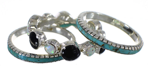 Multicolor Southwestern Silver Stackable Ring Set Size 6-3/4 QX76225